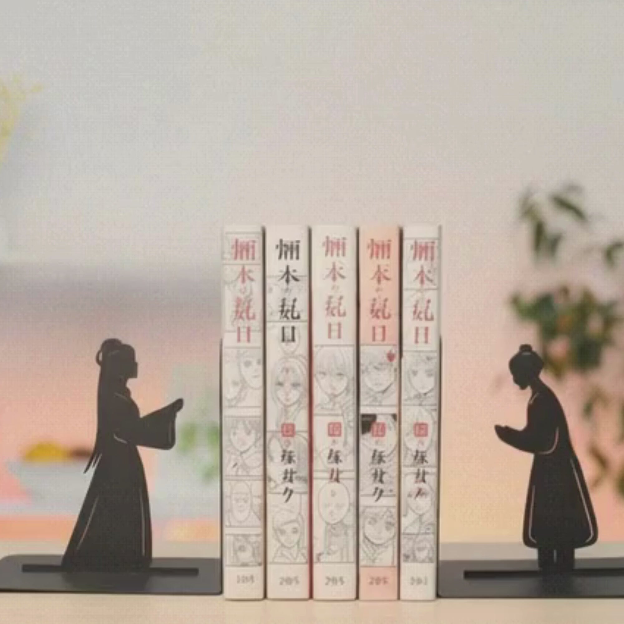 Anime Girl & Boy Metal Bookends, Handmade Steel Decor