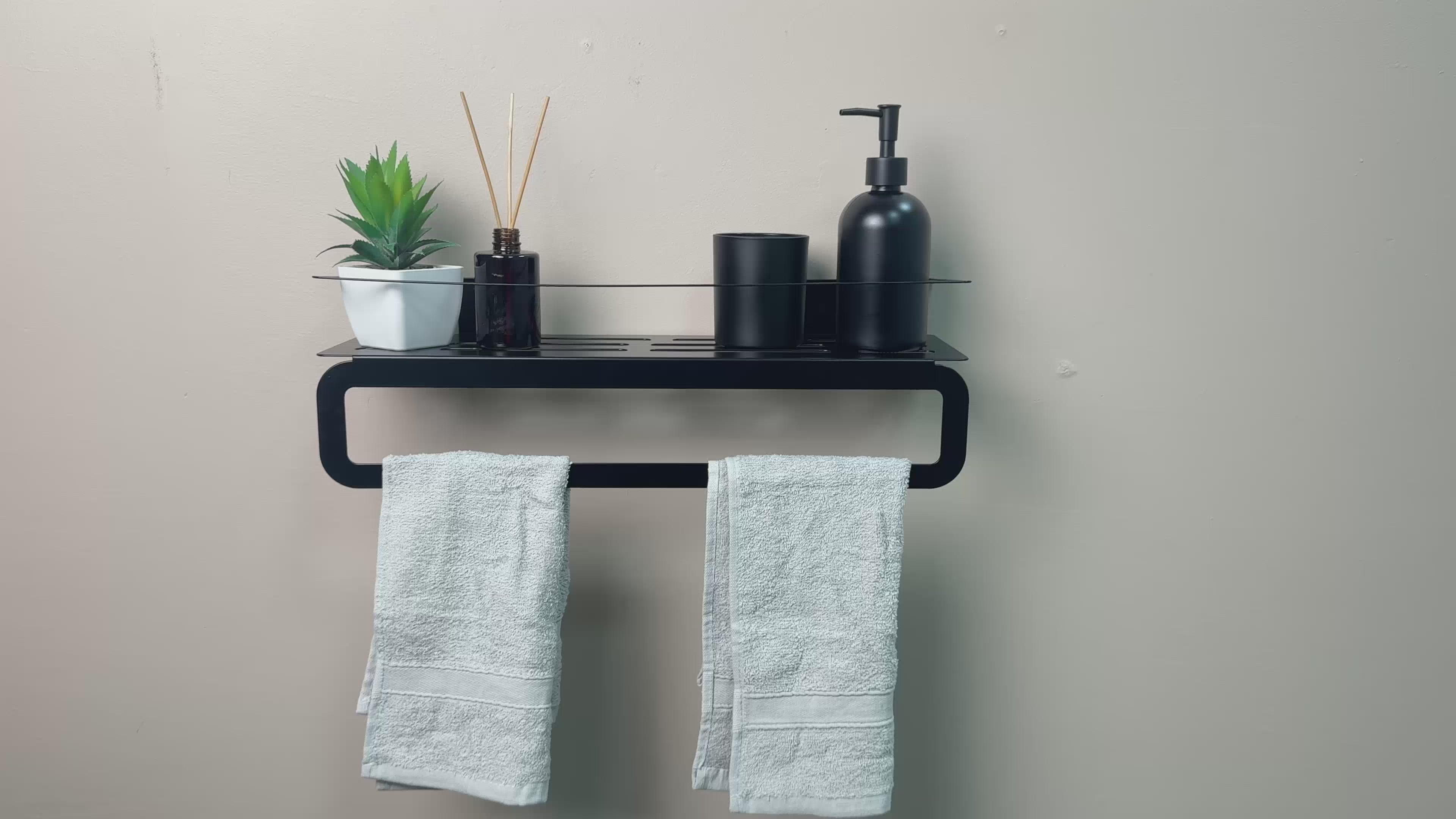 Metal Bathroom Wall Mounted Shelf with Towel Bar