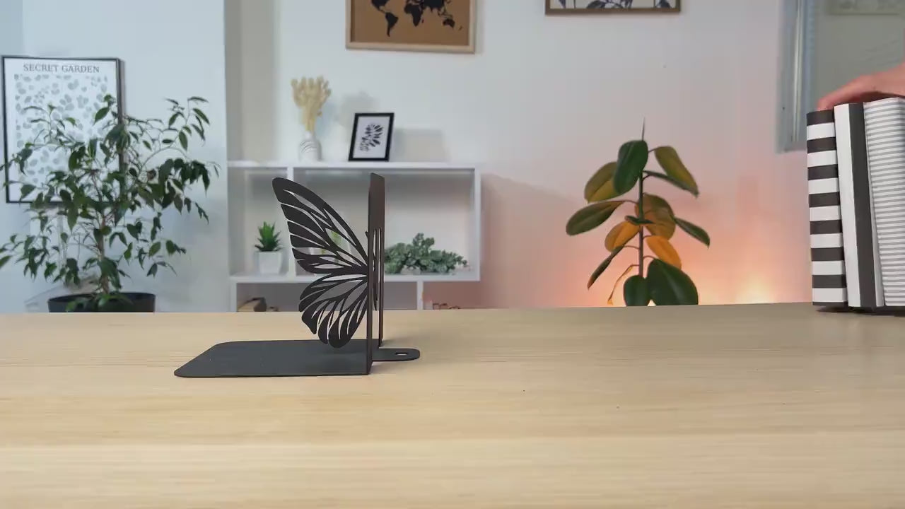 Metal Butterfly Wing Bookends in Powder-Coated Steel
