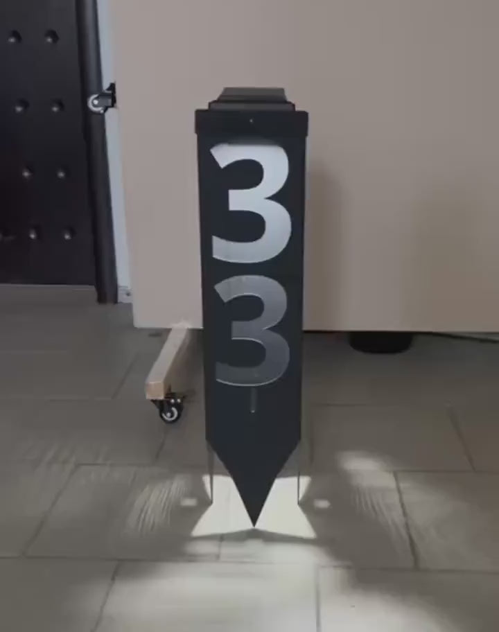 Custom Metal Address Pillar with House Numbers and Garden Light - Metaloslav 