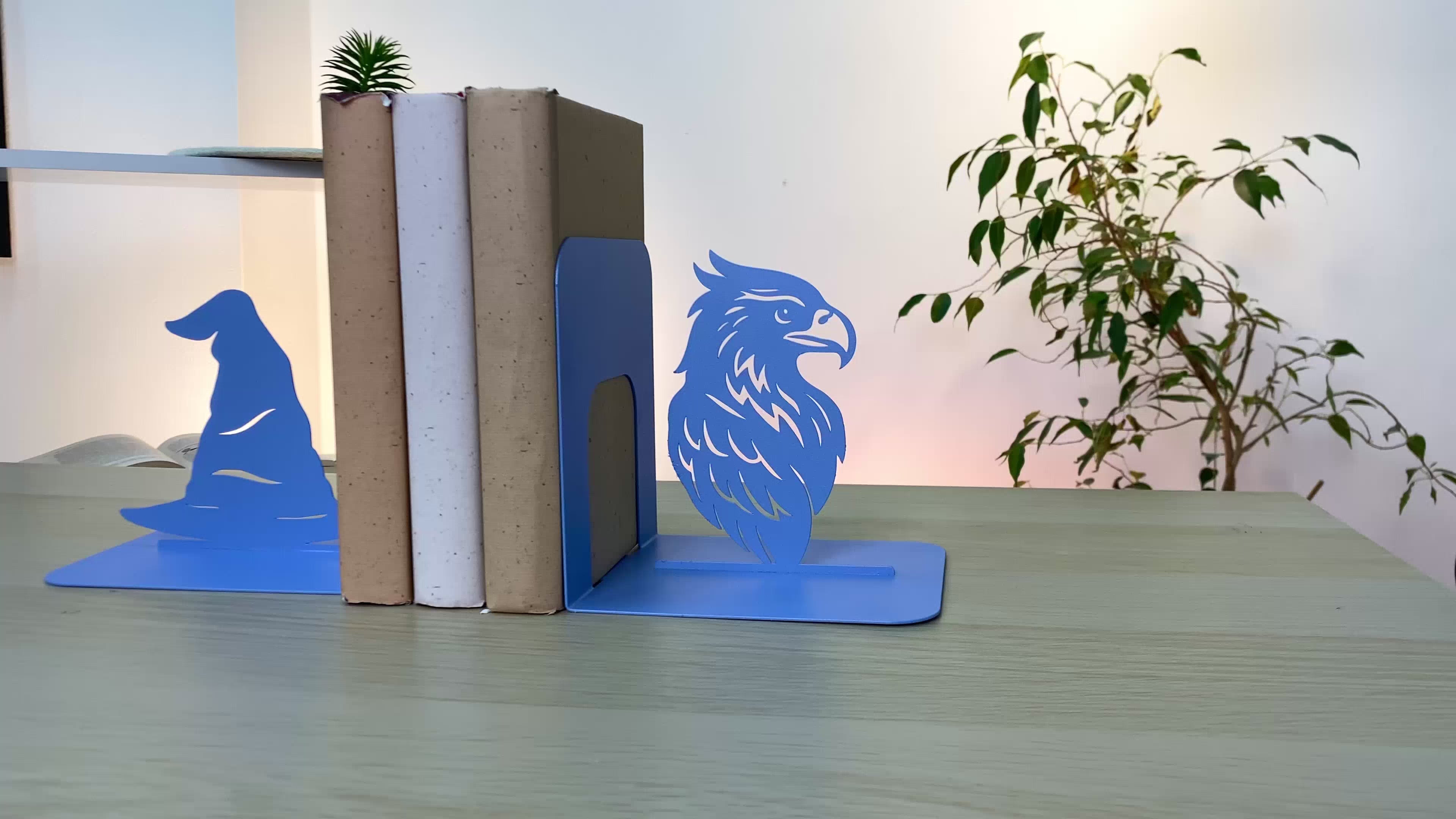 Handmade steel Witch Hat and Eagle metal bookends with powder-coated finish for bookshelves and home office décor