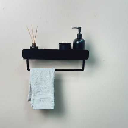 Metal Floating Wall Shelf with Front Rail for Bathroom Storage
