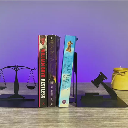 Metal Bookends – Justice Scales & Gavel Steel Book Holder Lawyer Gift