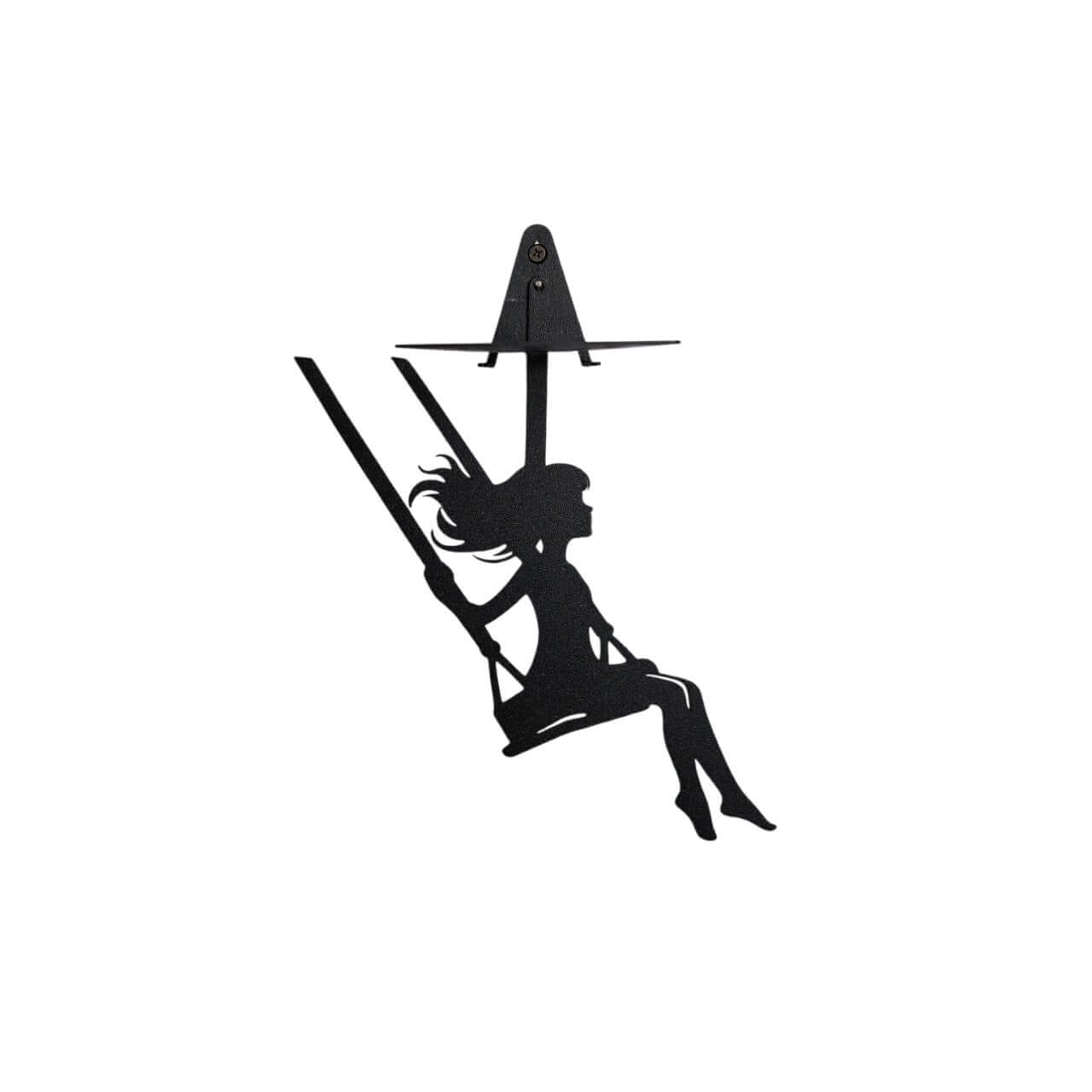 Metal Floating Shelf Girl on Swing Silhouette with Minimalist Hanging Design - Metaloslav 