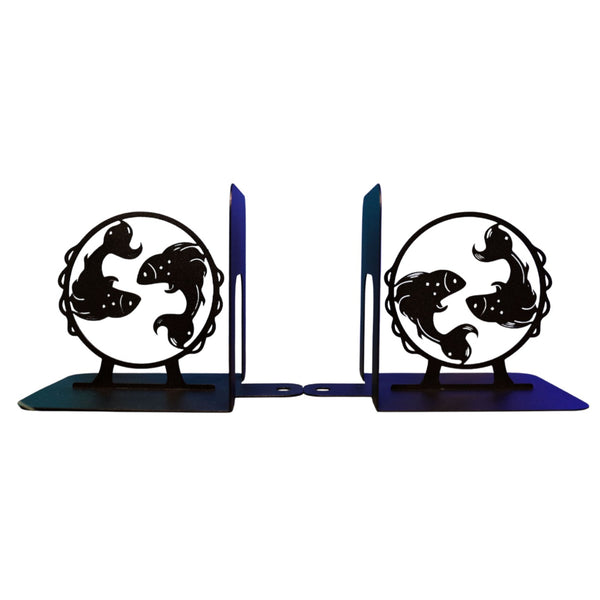Metal Bookends Pair with Pisces Fish Silhouette Zodiac Design